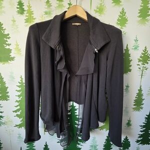 Bordeaux Charcoal Gray Drape Front Sweater Jacket.